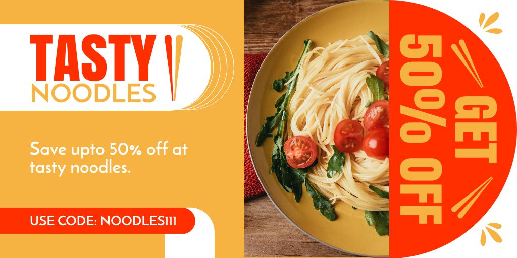 Template di design Promo of Discount on Tasty Noodles Twitter