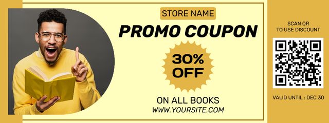 Bookstore's Promo on Yellow Coupon – шаблон для дизайну
