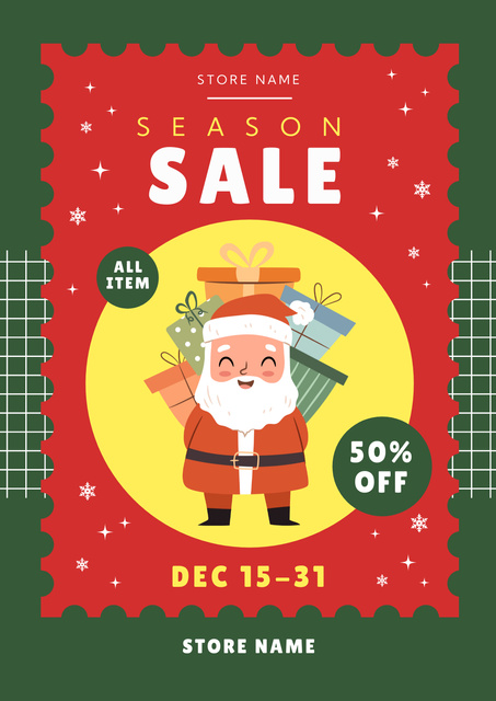 Season Sale Announcement with Cute Santa Claus Poster Tasarım Şablonu