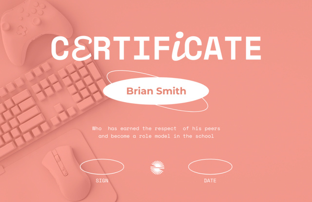 Laptop on Table in Pink Certificate 5.5x8.5in – шаблон для дизайна