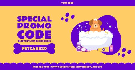 Special Promo Code Offer with Cute Puppy in Bath Facebook AD Design Template