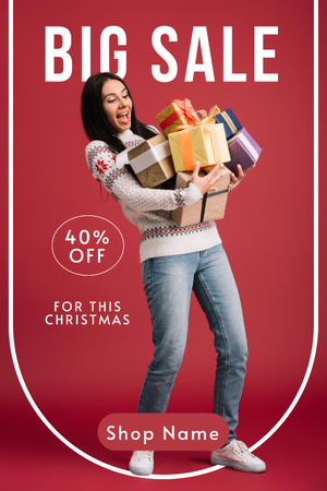 Young Woman Holding Christmas Gifts Pinterest Design Template