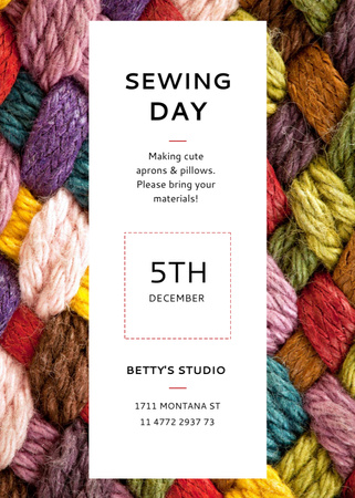 Sewing day event with needlework tools Invitation Design Template