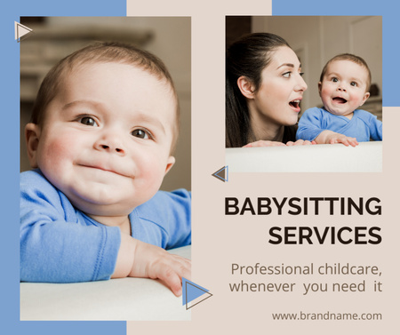 Ontwerpsjabloon van Facebook van Advertentie voor babysitservice met lachende peuter
