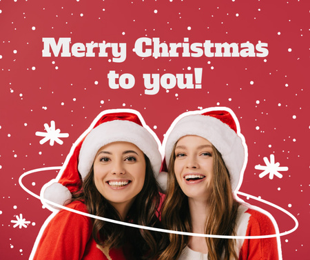 Merry Christmas Greetings With Young Attractive Women Facebook Design Template