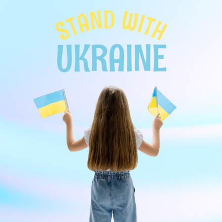 Ontwerpsjabloon van Instagram van Klein meisje met vlaggen van Oekraïne in handen