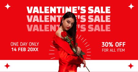 Plantilla de diseño de Anuncio de venta de San Valentín con mujer atractiva en rojo Facebook AD 