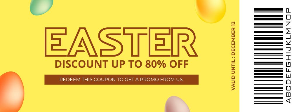 Easter Discount Offer with Traditional Dyed Eggs on Yellow Couponデザインテンプレート