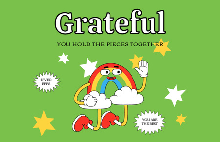 Cute Thankful Quote with Cartoon Rainbow Thank You Card 5.5x8.5in Modelo de Design