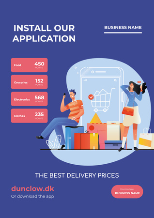 Shop Application Delivery Offer in pink Poster Tasarım Şablonu