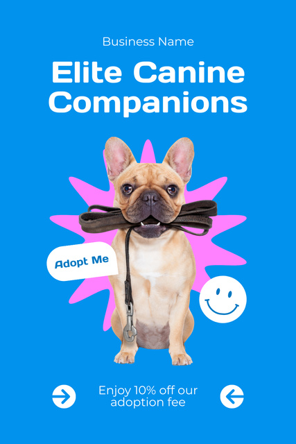 Ad of Elite Dogs for Adoption on Blue Pinterest Design Template