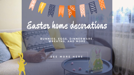 Modèle de visuel Décoration de la maison pour Pâques avec chat et lapin - Full HD video