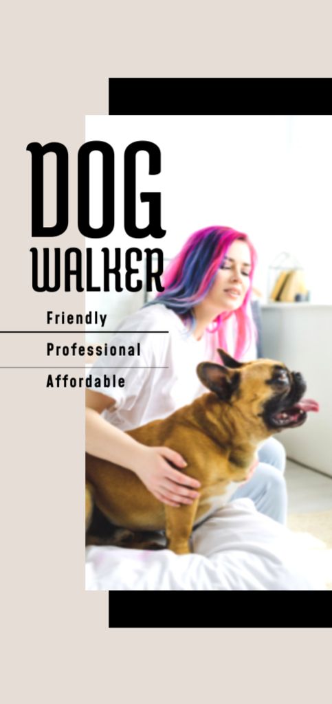 Dog Walking Services with Woman and Dog Flyer DIN Large Design Template