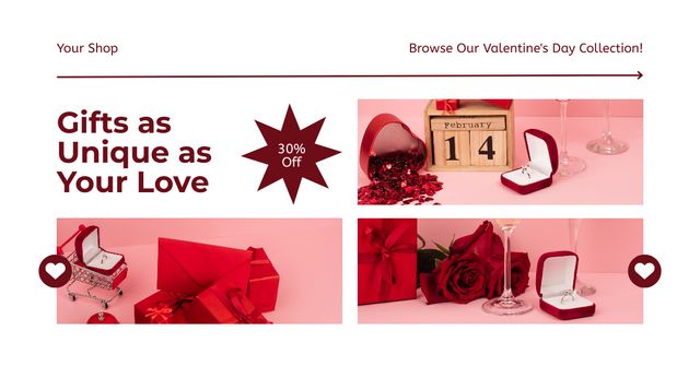Plantilla de diseño de Shop Unique Gifts on Valentine's Day Facebook AD 