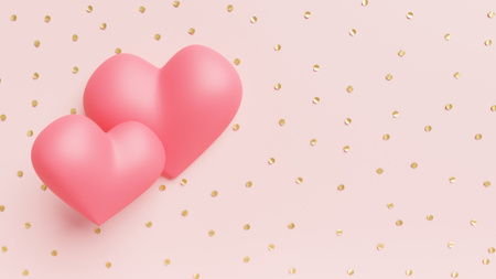 Two Cute Pink Hearts on Valentine's Day Zoom Background Design Template