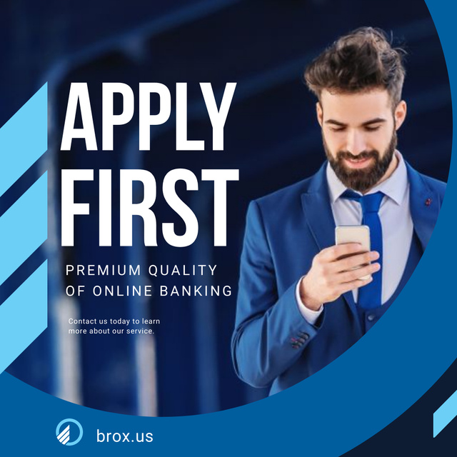 Ontwerpsjabloon van Instagram van Online Banking Services Businessman Using Smartphone