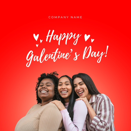 Happy Galentine`s Day Greeting With Hug Animated Post Design Template