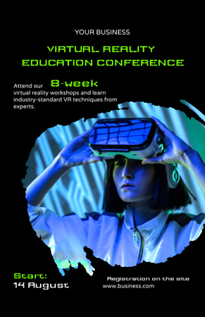 Virtual Reality Conference with Woman in Blue Neon Light Invitation 5.5x8.5in Tasarım Şablonu