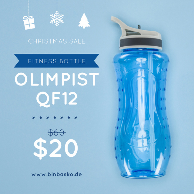 Christmas Sale Water Bottle in Blue Instagram Design Template