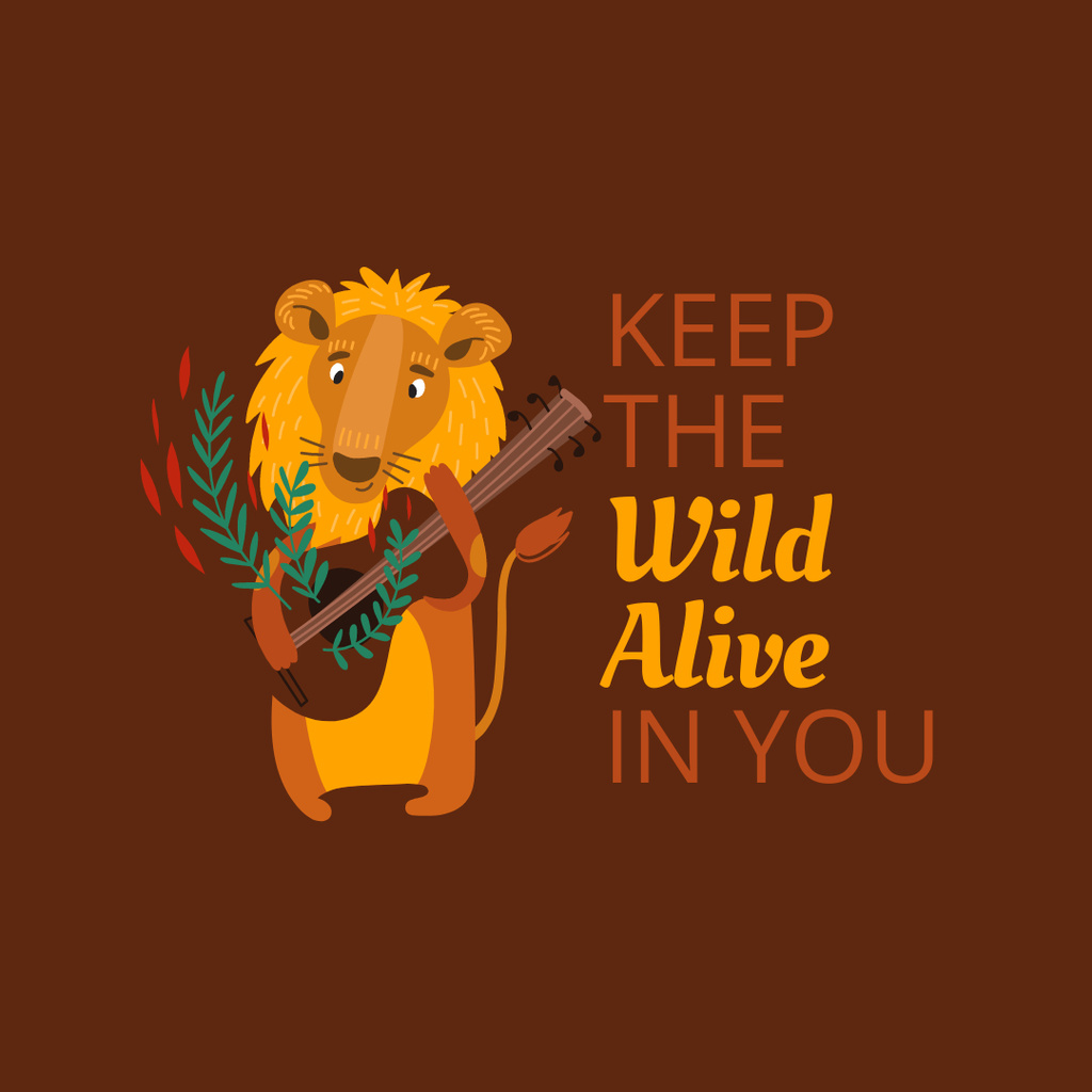 Funny Lion with a Guitar Instagram Design Template