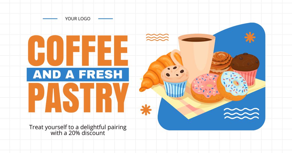 Designvorlage Tasty Coffee And Sweet Pastries At Discounted Rates Offer für Facebook AD