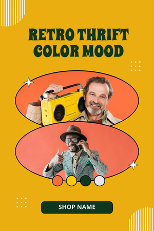 Multiracial retro men on yellow Pinterest Design Template