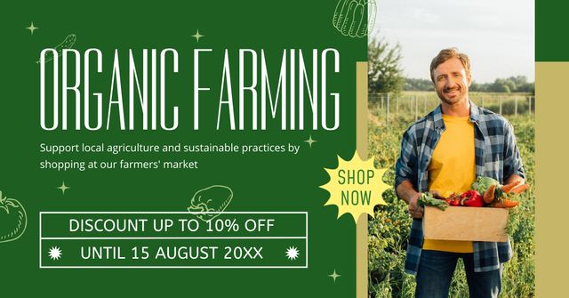 Platilla de diseño Discount on Fresh Organic Products from Smiling Farmer Facebook AD