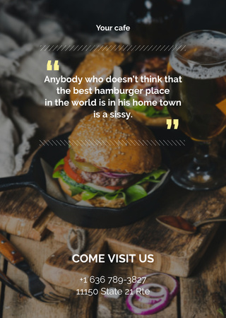 Template di design offerta speciale fast food con hamburger e birra Flyer A6