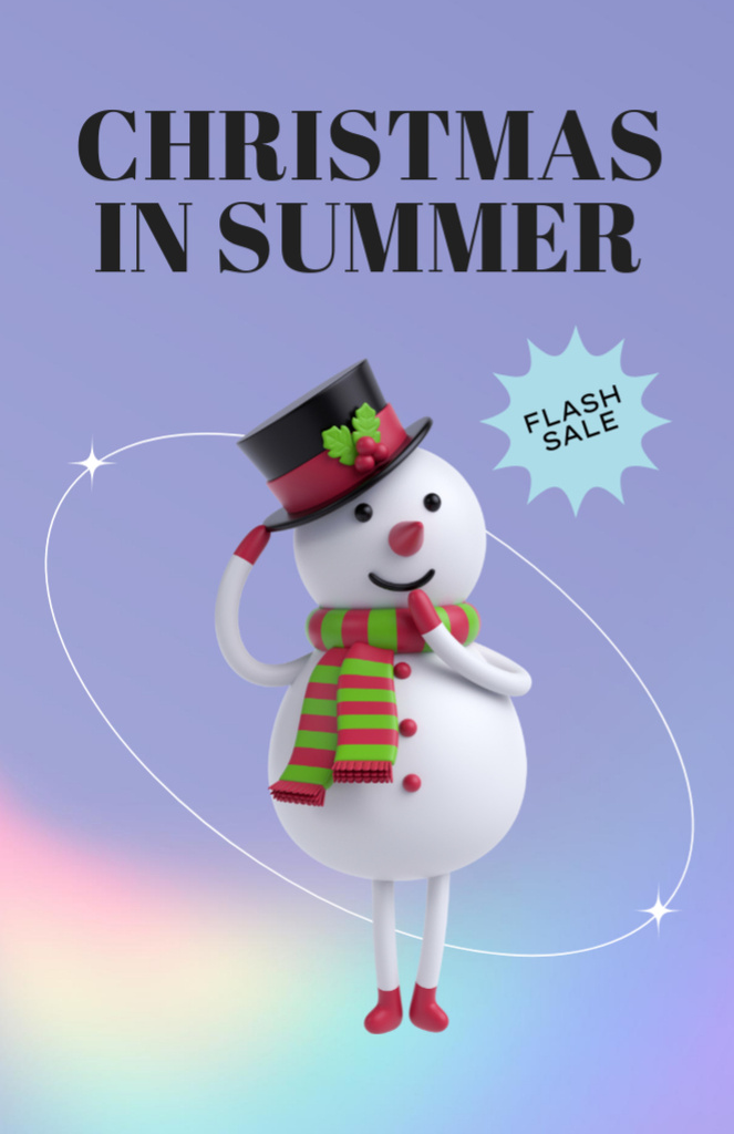 Ontwerpsjabloon van Flyer 5.5x8.5in van Christmas Flash Sale in July With Snowman In Hat