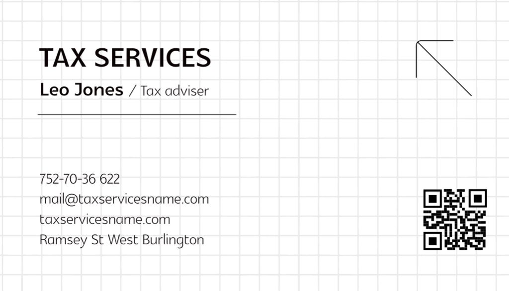 Tax Advisory Services on White Business Card USデザインテンプレート