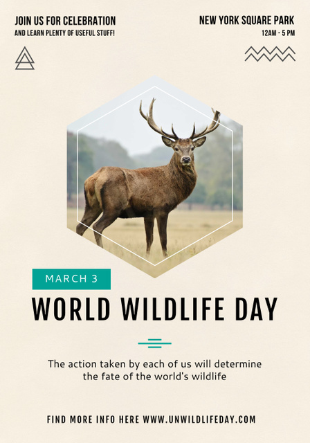 World Wildlife Day Announcement with Deer in His Habitat Poster 28x40in Πρότυπο σχεδίασης