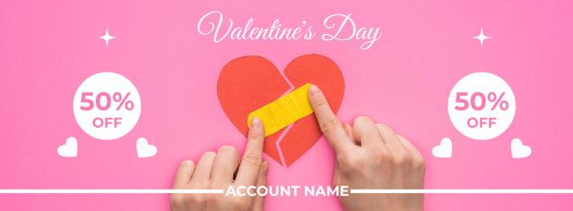 Valentine's Day Discount Announcement with Red Heart Facebook cover Design Template