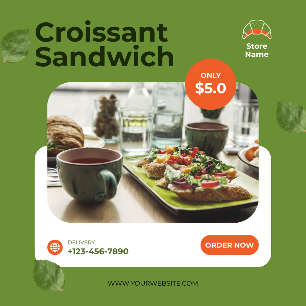 Designvorlage Special Offer of Tasty Croissant Sandwich für Instagram AD