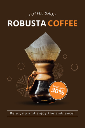 Template di design Erogazione del caffè Robusta nella caffettiera versata con sconto Pinterest
