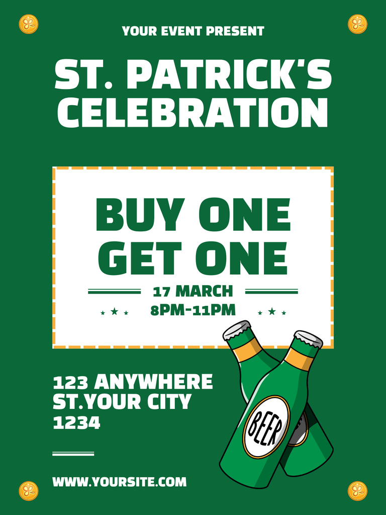 Platilla de diseño St. Patrick's Day Beer Promotion Poster US