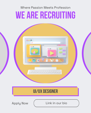 Designvorlage Rekrutierung kreativer UI/UX-Designer für Instagram Post Vertical
