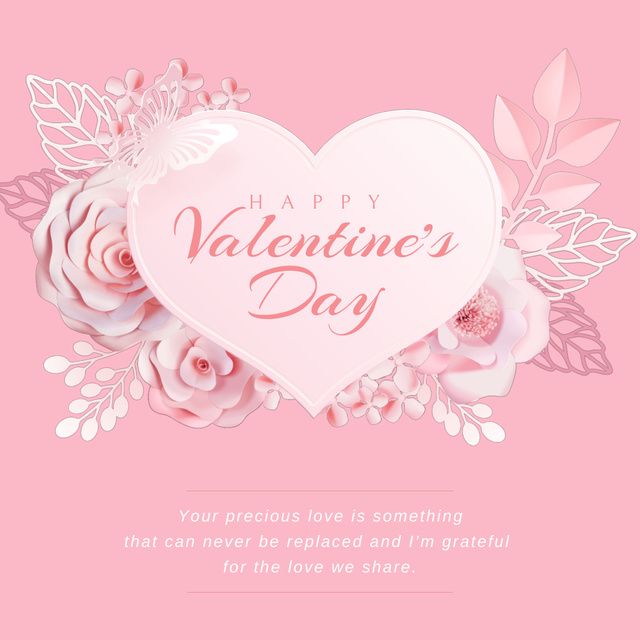 Valentine's Day with Pink heart with Flowers Animated Post Design Template