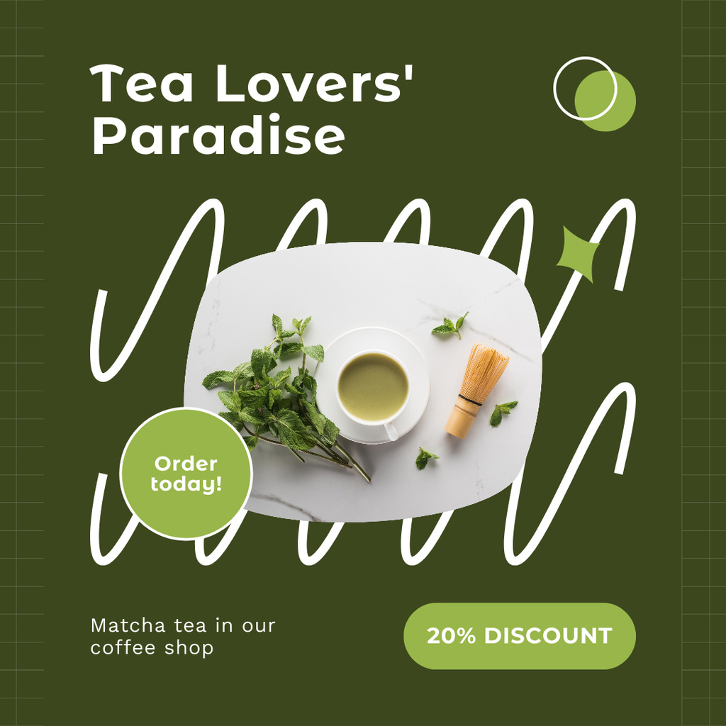 Discounted Matcha Tea In Coffee Shop Offer Instagram AD tervezősablon