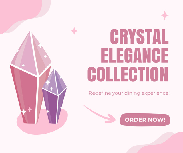 Glassware Collection Ad with Illustration of Crystals Facebook Design Template