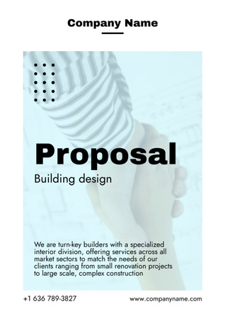 Reklama na služby stavebního designu s handshake Proposal Šablona návrhu