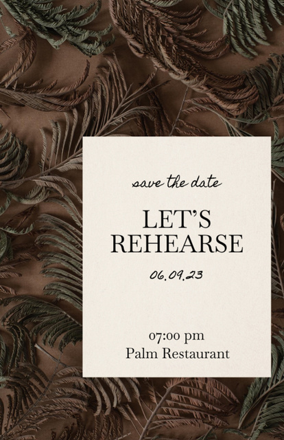 Rehearsal Dinner Announcement with Exotic Leaves Invitation 5.5x8.5in Tasarım Şablonu