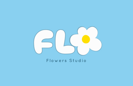 Flowers Studio Ad with Cartoon Daisies Business Card 85x55mm Design Template
