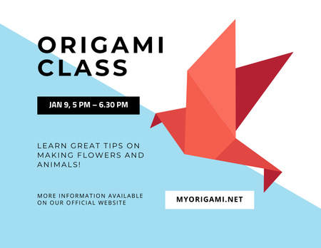 Origami Classes Invitation Paper Bird in Red Flyer 8.5x11in Horizontal Design Template