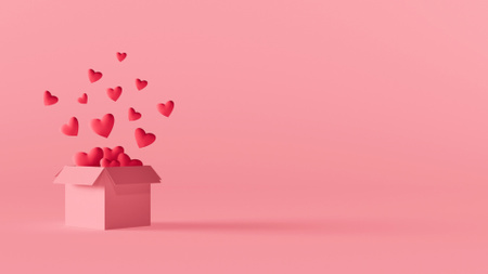 Valentin-nap aranyos kis szívekkel a dobozban Zoom Background tervezősablon