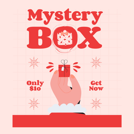 Mystery Box Cartoon Illustrated Red Instagram Design Template
