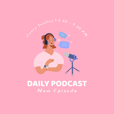 Sunday Episode with Girl in Headphones  Podcast Cover Design Template