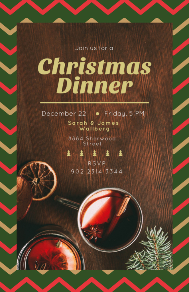 Template di design Christmas Holiday Dinner With Red Mulled Wine Invitation 5.5x8.5in