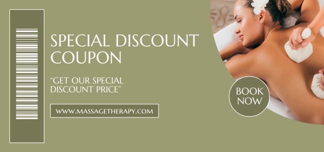 Special Discount for Massage Services on Green Coupon Din Large Design Template