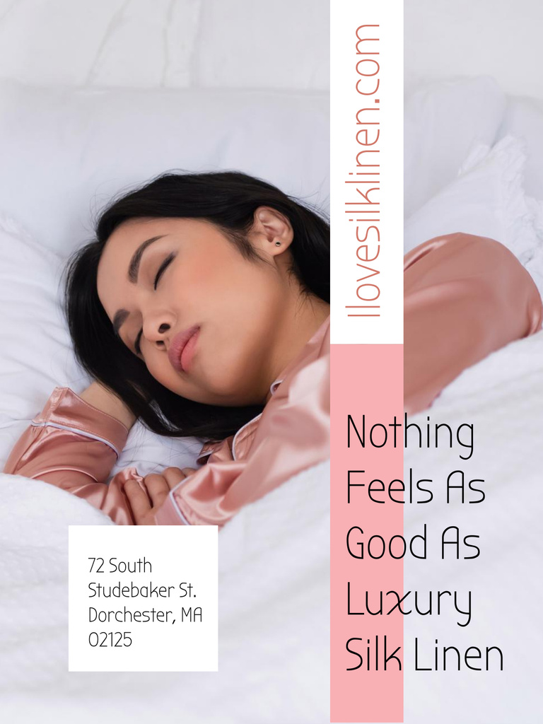 Ad of Luxury Silk Linen with Tender Sleeping Woman Poster US Design Template