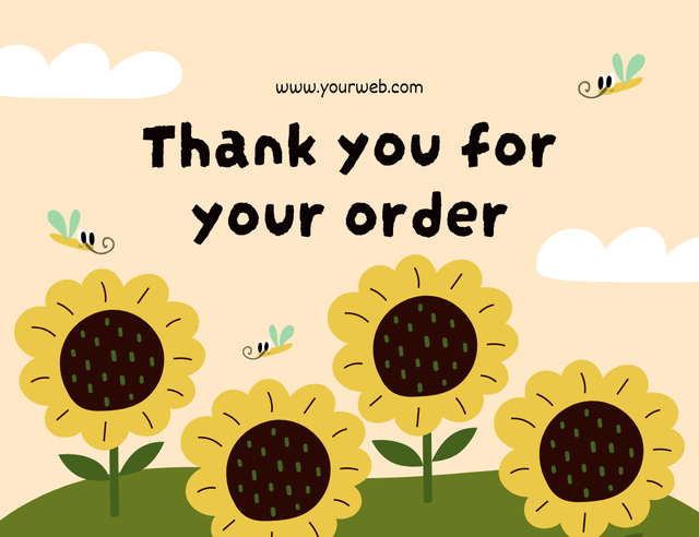 Message Thank You For Your Order Message with Sunflowers Thank You Card 5.5x4in Horizontal Design Template